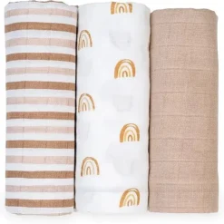 Lulujo Baby Blankets & Quilts*Lulujo - 3Pk Rainbows Muslin Receiving Blankets