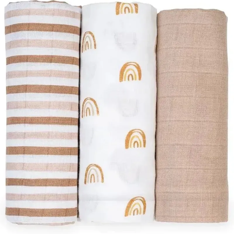 Lulujo Baby Blankets & Quilts*Lulujo - 3Pk Rainbows Muslin Receiving Blankets