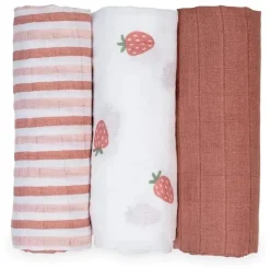 Lulujo Baby Blankets & Quilts*Lulujo - 3Pk Strawberries Muslin Receiving Blankets