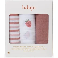 Lulujo Baby Blankets & Quilts*Lulujo - 3Pk Strawberries Muslin Receiving Blankets