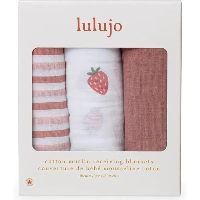 Lulujo Baby Blankets & Quilts*Lulujo - 3Pk Strawberries Muslin Receiving Blankets