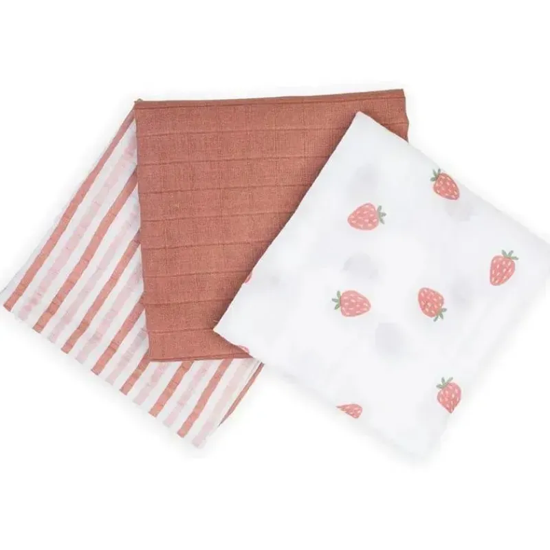 Lulujo Baby Blankets & Quilts*Lulujo - 3Pk Strawberries Muslin Receiving Blankets