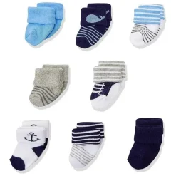 Luvable Friends Baby Gloves & Socks*- 8Pk Terry Whale Sock, 0/6M