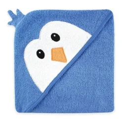 Luvable Friends Baby Bath Towels*Animal Face Hooded Towel, Blue Penguin