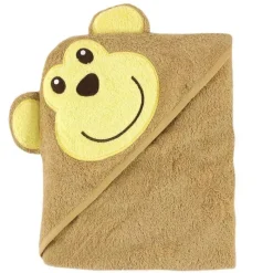 Luvable Friends Baby Bath Towels*Animal Face Hooded Towel Woven Terry, Monkey