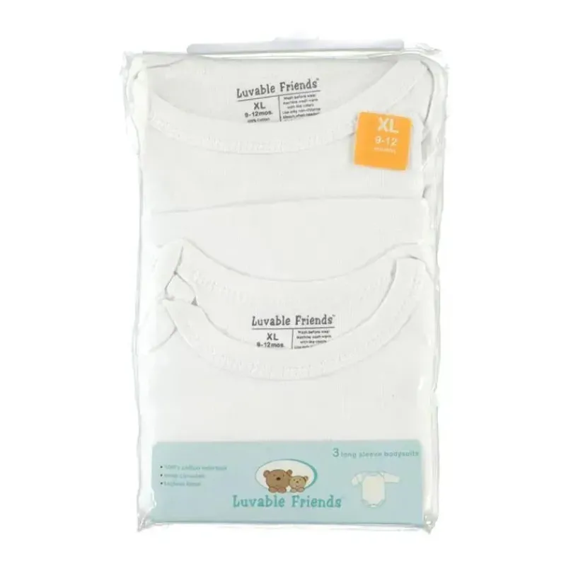 Luvable Friends Baby Onesies & Bodysuits*3-Pack Long Sleeve Bodysuits, White