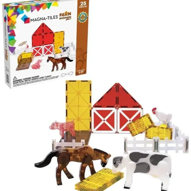 Kids Magnatiles Gift For Kids*- Farm Animals 25-Piece Magnetic Construction Set