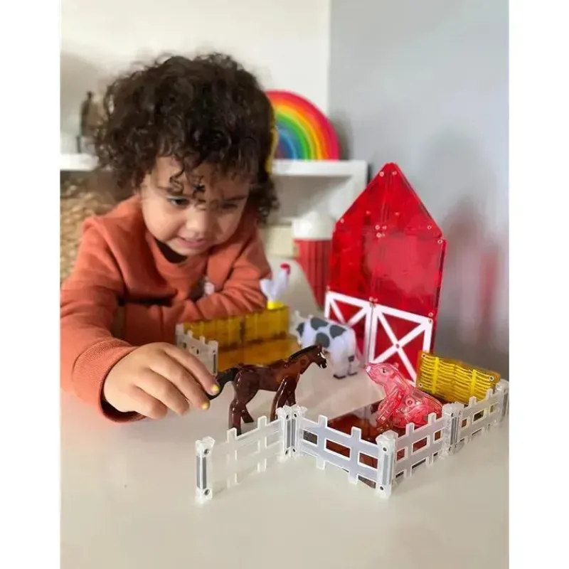 Kids Magnatiles Gift For Kids*- Farm Animals 25-Piece Magnetic Construction Set