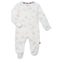 Magnetic Me Baby Sleepwear*- Baby Cotton White Safari Footie