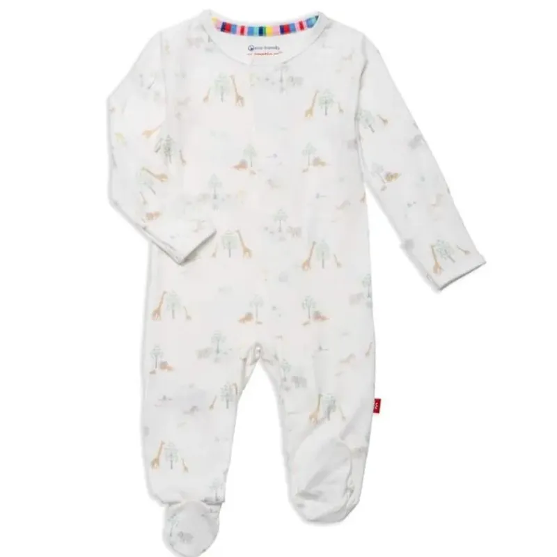 Magnetic Me Baby Sleepwear*- Baby Cotton White Safari Footie