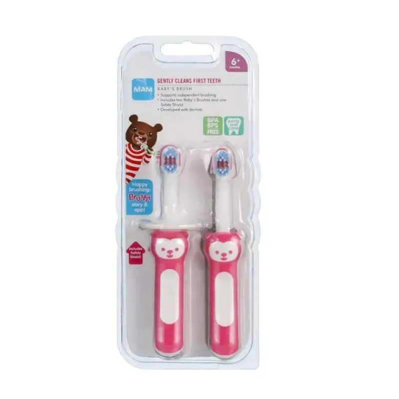 Mam Oral & Nasal Care*Learn to Brush Baby Toothbrush Set 5+M - Pink