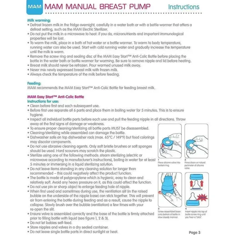 Mam Breast Pumps*Manual Breast Pump, Portable Breast Pump With Easy Start Anti-Colic Baby Bottle, Includes 2 Bottle Nipples, Unisex
