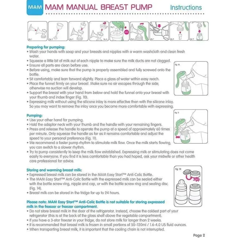 Mam Breast Pumps*Manual Breast Pump, Portable Breast Pump With Easy Start Anti-Colic Baby Bottle, Includes 2 Bottle Nipples, Unisex