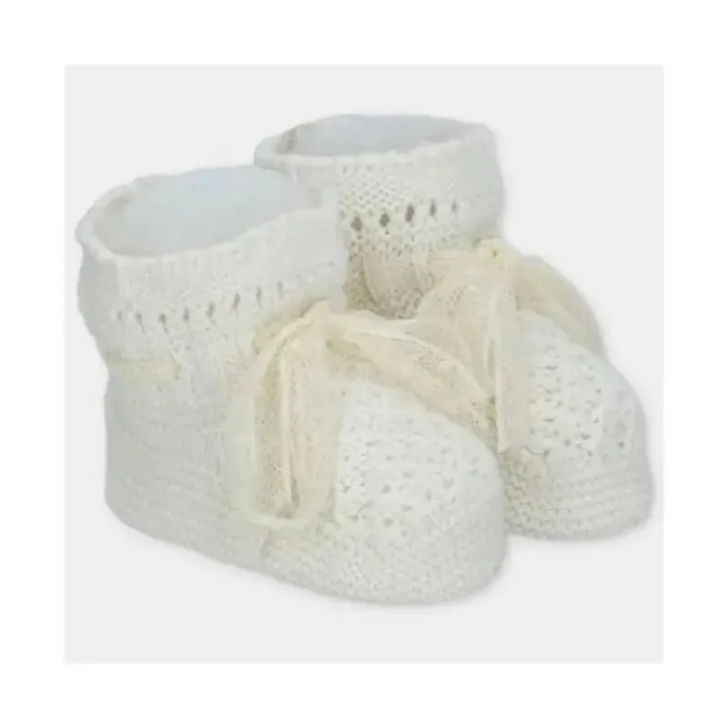 Martin Aranda Baby Shoes*- Baby Booties Knit Marfil, Pink Ciruela