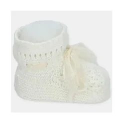 Martin Aranda Baby Shoes*- Baby Booties Knit Marfil, Pink Ciruela