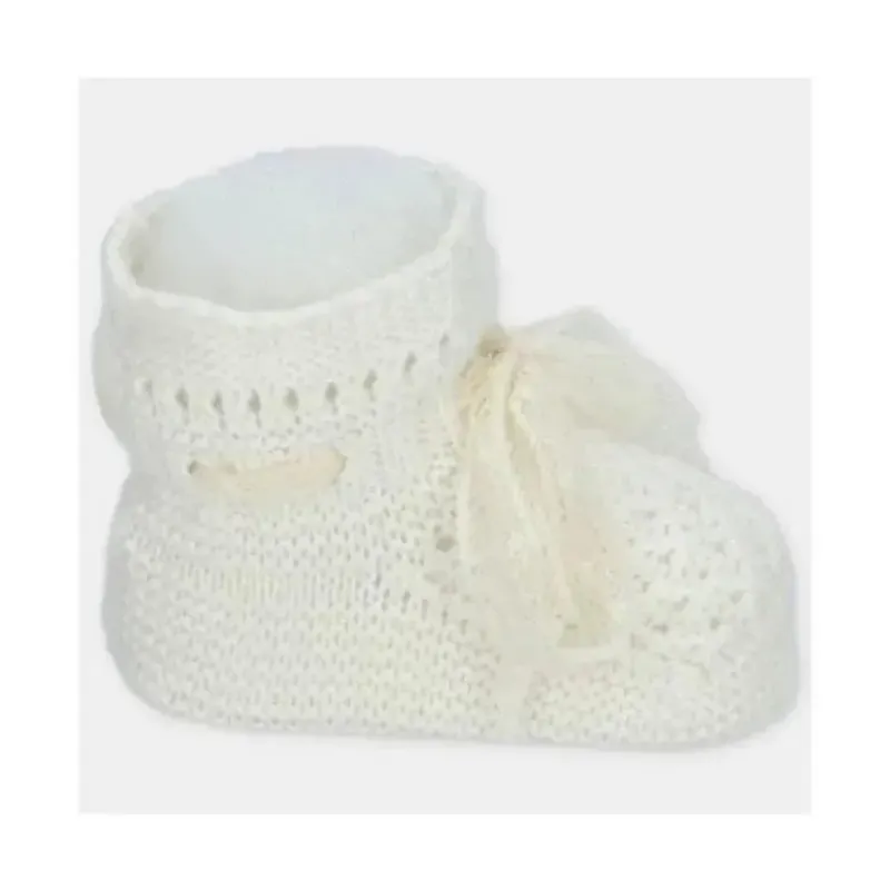 Martin Aranda Baby Shoes*- Baby Booties Knit Marfil, Pink Ciruela