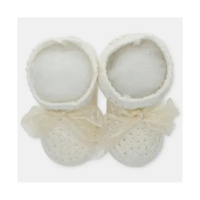 Martin Aranda Baby Shoes*- Baby Booties Knit Marfil, Pink Ciruela