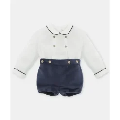 Martin Aranda Baby Sets*- Baby Boy Set Shirt & Boys Shorts With Suspenders Velour Dark Blue
