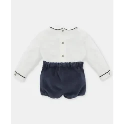Martin Aranda Baby Sets*- Baby Boy Set Shirt & Boys Shorts With Suspenders Velour Dark Blue