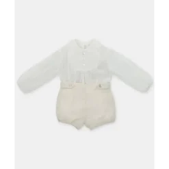 Martin Aranda Baby Sets*- Baby Boy Set Shirt & Boys Shorts With Suspenders Tenerezza, Ivory