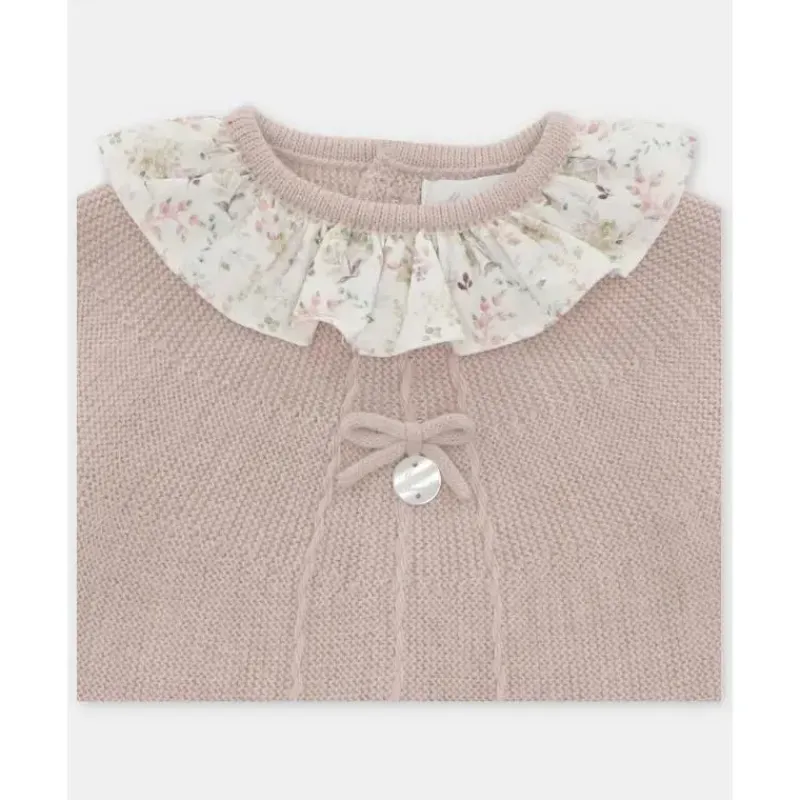 Martin Aranda Baby Sets*- Baby Girl Peonia Set Sweater Matching Bloomer, Rosa Palo