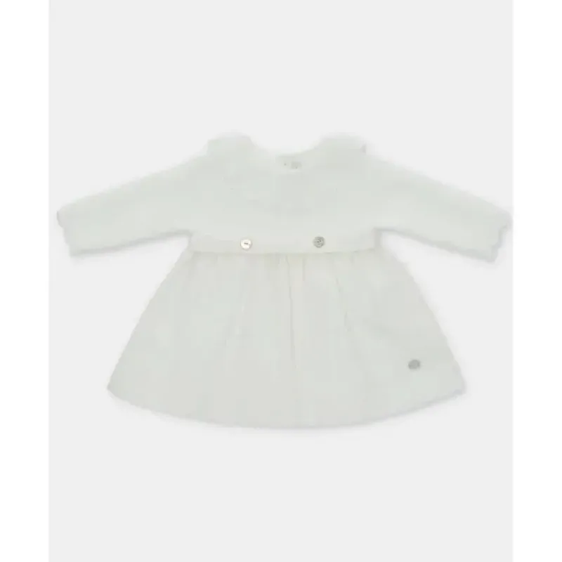 Martin Aranda Dresses|Baby Dresses & Skirts*- Baby Girl Knit Woven Mix Dress Tenerezza, Ivory