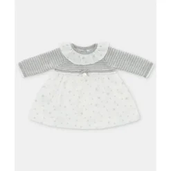 Martin Aranda Dresses|Baby Dresses & Skirts*- Baby Girl Knit Woven Mix Dress & Glace, Light Grey