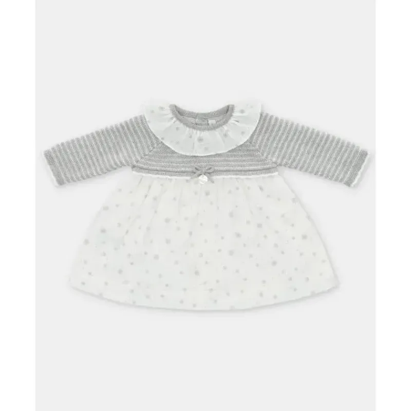 Martin Aranda Dresses|Baby Dresses & Skirts*- Baby Girl Knit Woven Mix Dress & Glace, Light Grey
