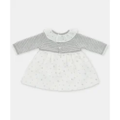 Martin Aranda Dresses|Baby Dresses & Skirts*- Baby Girl Knit Woven Mix Dress & Glace, Light Grey