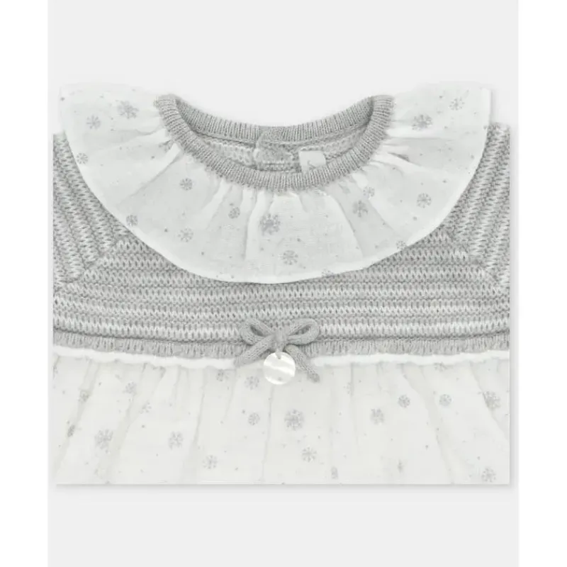 Martin Aranda Dresses|Baby Dresses & Skirts*- Baby Girl Knit Woven Mix Dress & Glace, Light Grey