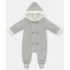 Martin Aranda Baby One-Pieces*- Baby Sweater Knit Lined Pramsuit With Removable Feet Glace, Light Grey