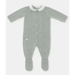 Martin Aranda Baby One-Pieces*- Long Sleeve Romper With Feet All Knitwear Porcelana, Blue Grey