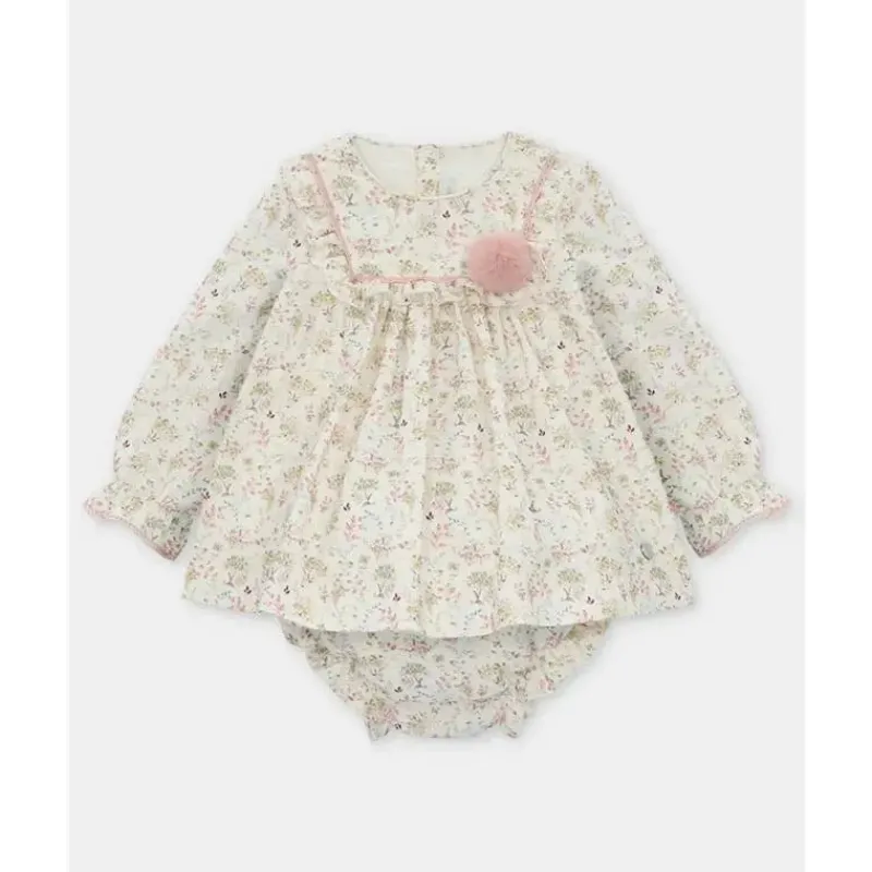 Martin Aranda Baby Sets*- Set Dress & Matching Bloomer Peonia, Rosa Palo