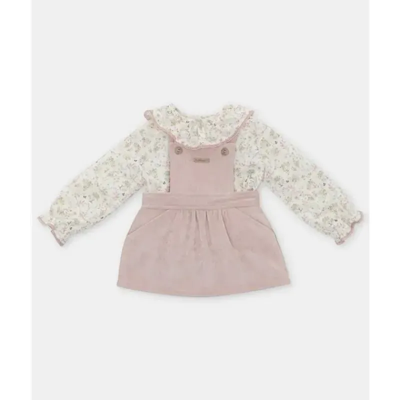 Martin Aranda Baby Sets*- Set Flora Print Blouse & Thin Wale Cord Jumper Peonia, Rosa Palo