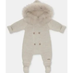 Martin Aranda Baby One-Pieces*- Sweater Knit Lined Pramsuit With Removable Feet Real Fur Sabbia, Arena