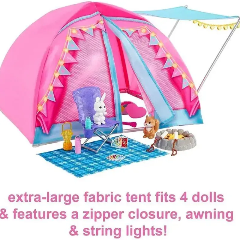 Fisher-Price Barbie*Mattel - Barbie Let's Go Camping Tent Playset with Brooklyn & Malibu Dolls