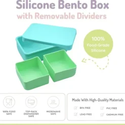 Melii Food Storage*- 100% Silicone Bento Box with Removable Dividers, 2 Compartments, Blue Mint