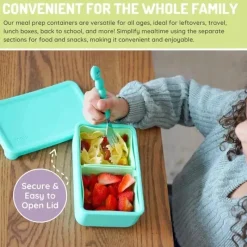 Melii Food Storage*- 100% Silicone Bento Box with Removable Dividers, 2 Compartments, Blue Mint