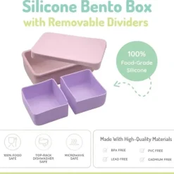 Melii Food Storage*- 100% Silicone Bento Box with Removable Dividers, 2 Compartments, Pink Purple