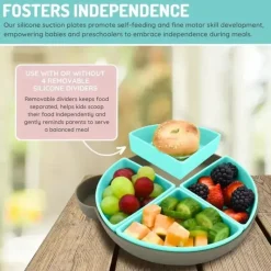 Melii Suction Plates & Bowls|Dishes, Utensils & Food Containers*- 100% Silicone Divided Suction Plate with Removable Dividers, Bear