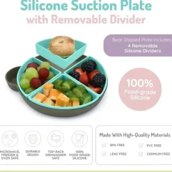 Melii Suction Plates & Bowls|Dishes, Utensils & Food Containers*- 100% Silicone Divided Suction Plate with Removable Dividers, Bear