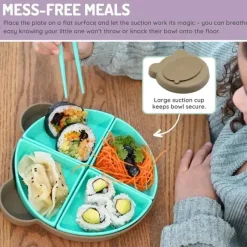 Melii Suction Plates & Bowls|Dishes, Utensils & Food Containers*- 100% Silicone Divided Suction Plate with Removable Dividers, Bear