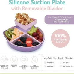 Melii Suction Plates & Bowls|Dishes, Utensils & Food Containers*- 100% Silicone Divided Suction Plate with Removable Dividers, Cat