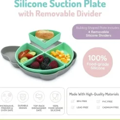 Melii Suction Plates & Bowls|Dishes, Utensils & Food Containers*- 100% Silicone Divided Suction Plate with Removable Dividers, Bulldog