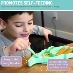 Melii Utensils & Accessories|Dishes, Utensils & Food Containers*- 100% Silicone Spoons, Baby and Toddler Feeding, BPA Free, 4 Piece Set, Dog, Cat, Unicorn, & Dino