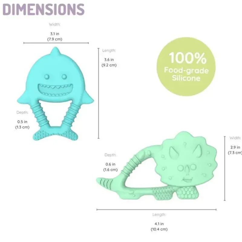 Melii Baby Shark*- Baby Teethers, 100% Food Grade Silicone, Multiple Textures, BPA Free, Dino & Shark
