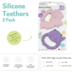 Melii Toys For 0-12 Months|Gift For Baby*- Baby Teethers, 100% Food Grade Silicone, Multiple Textures, BPA Free, Unicorn & Cat
