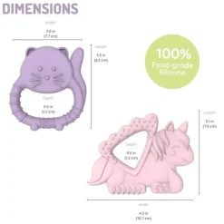 Melii Toys For 0-12 Months|Gift For Baby*- Baby Teethers, 100% Food Grade Silicone, Multiple Textures, BPA Free, Unicorn & Cat