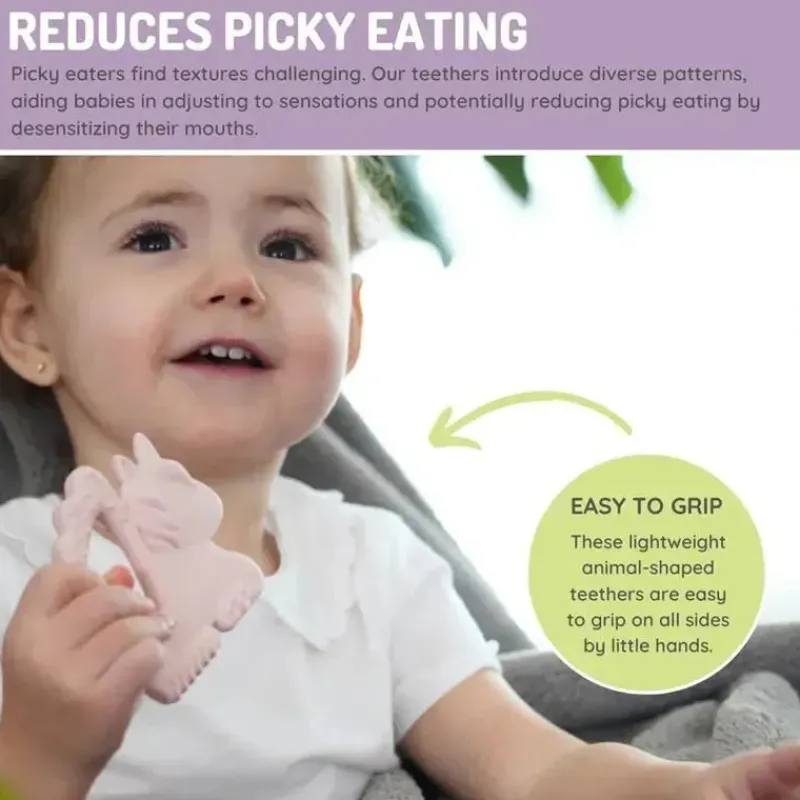 Melii Toys For 0-12 Months|Gift For Baby*- Baby Teethers, 100% Food Grade Silicone, Multiple Textures, BPA Free, Unicorn & Cat