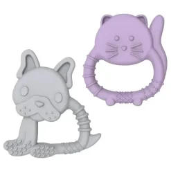Melii Toys For 0-12 Months|Gift For Baby*- Baby Teethers, 100% Food Grade Silicone, Multiple Textures, BPA Free, Bulldog & Cat
